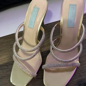 Strappy gold rhinestone Betsy Johnson heels